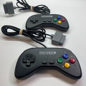 Lot of 2‎ Retro-bit SNES Super Nintendo Controller - Black Multi Color Buttons